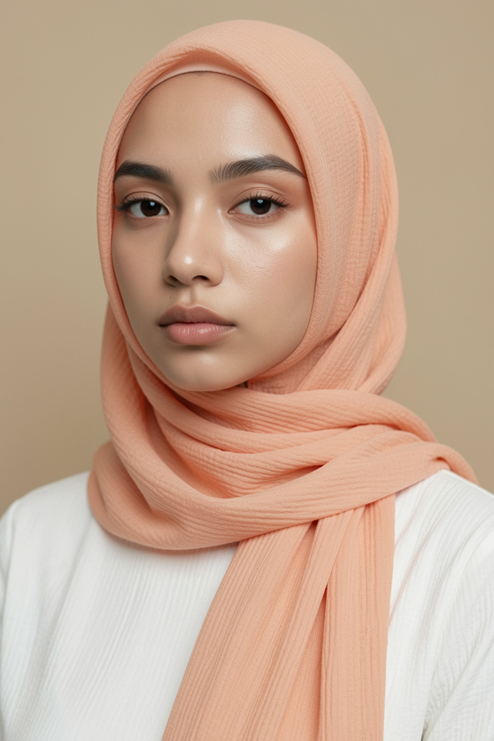 Crinkle Silk Scarves - Peach - Image 3