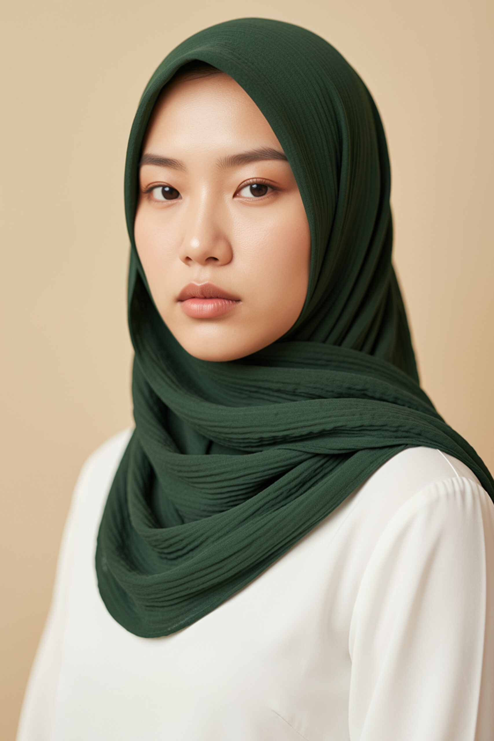 Crinkle Silk Scarves - Dark Green Color - Image 3