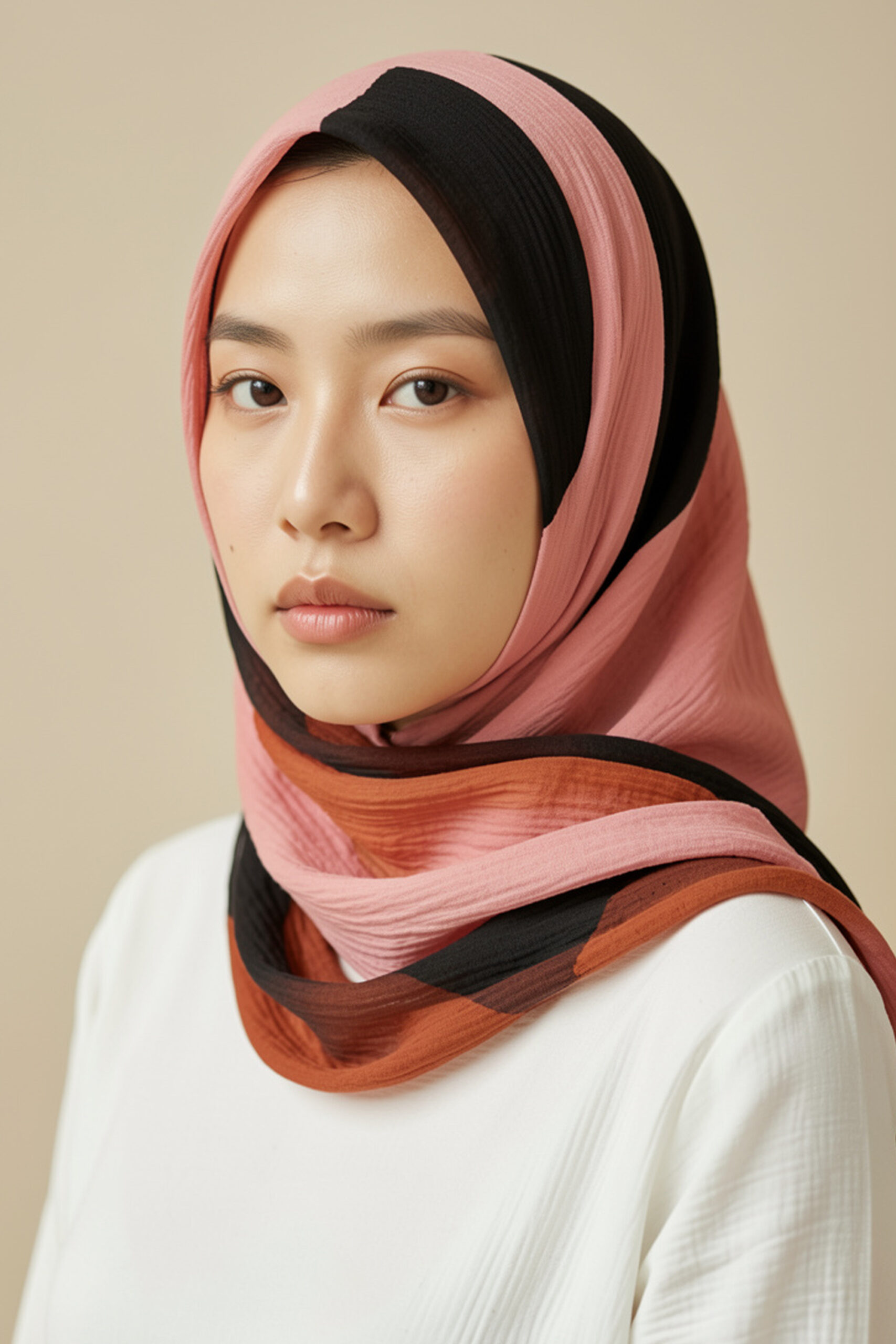 Crinkle Silk Scarves - Pink & Black Color - Image 2