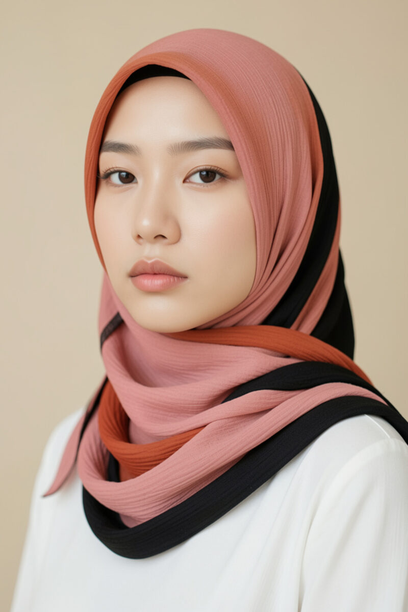 Crinkle Silk Scarves - Pink & Black Color