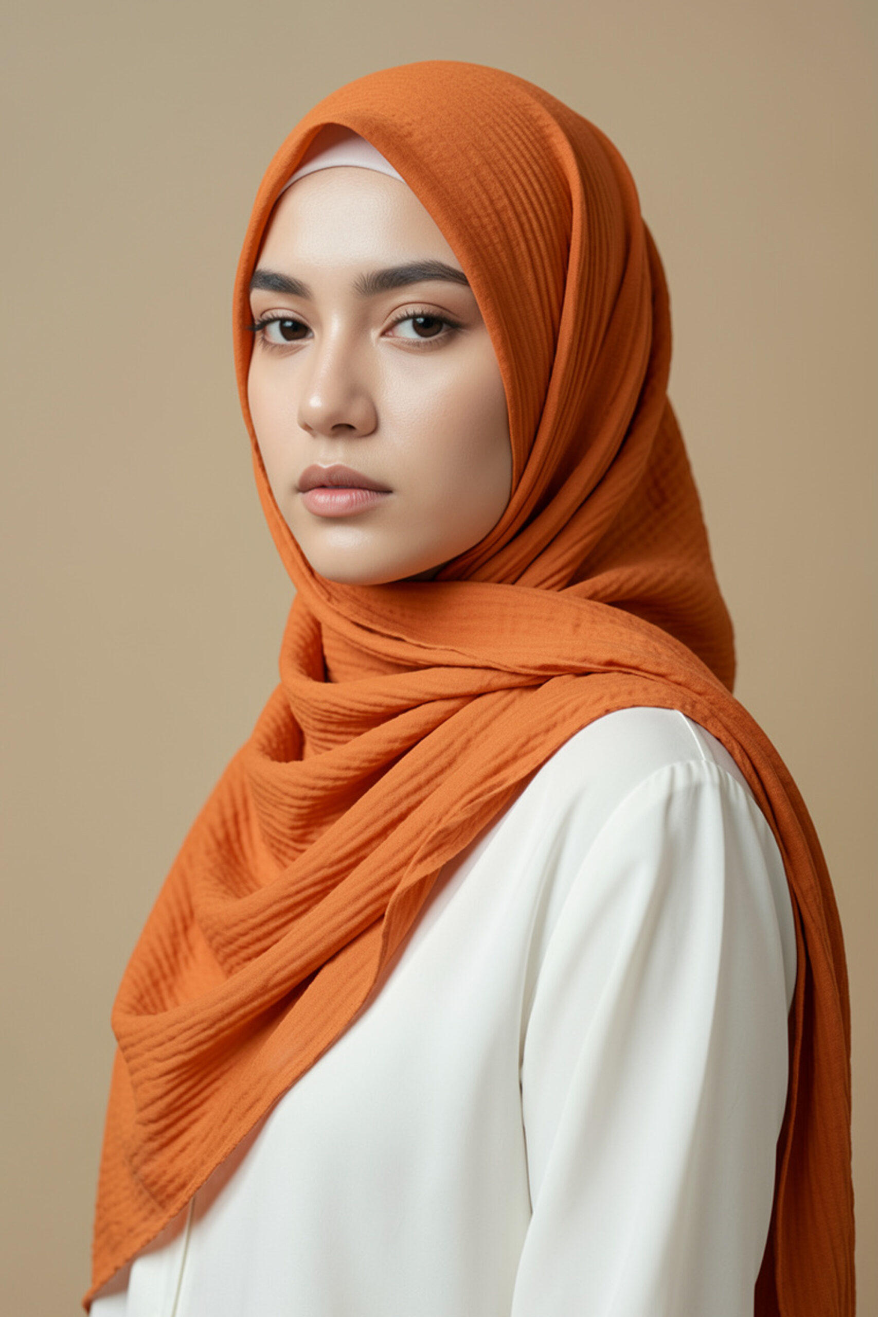Crinkle Silk Scarves Burnt Orange - Image 4