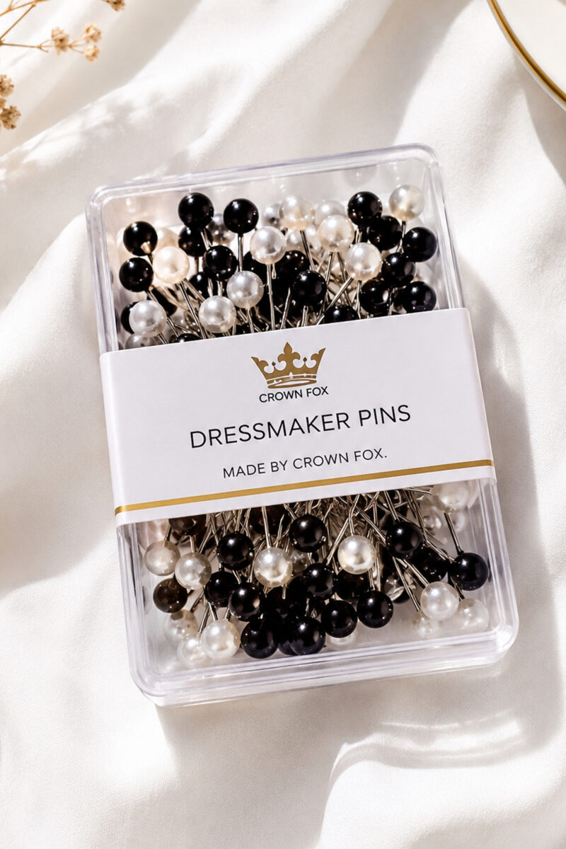 Premium Pearl Head Dressmaker Pins – Black & White Sewing Pins Box