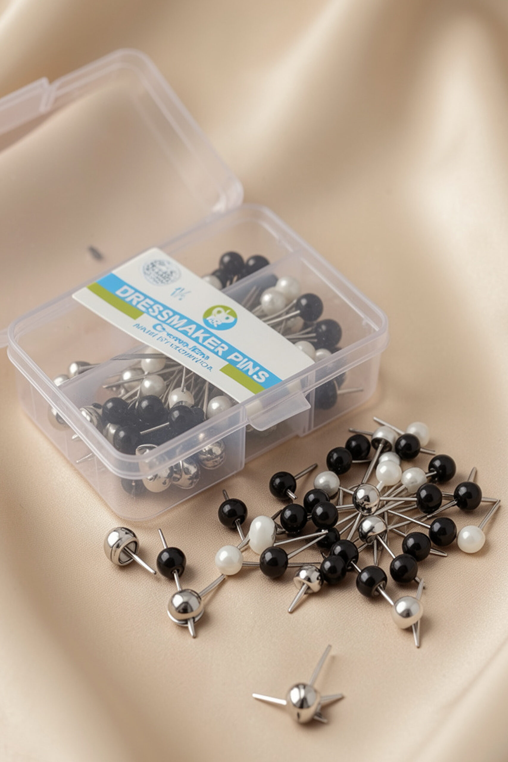 Premium Pearl Head Dressmaker Pins – Black & White Sewing Pins Box - Image 2