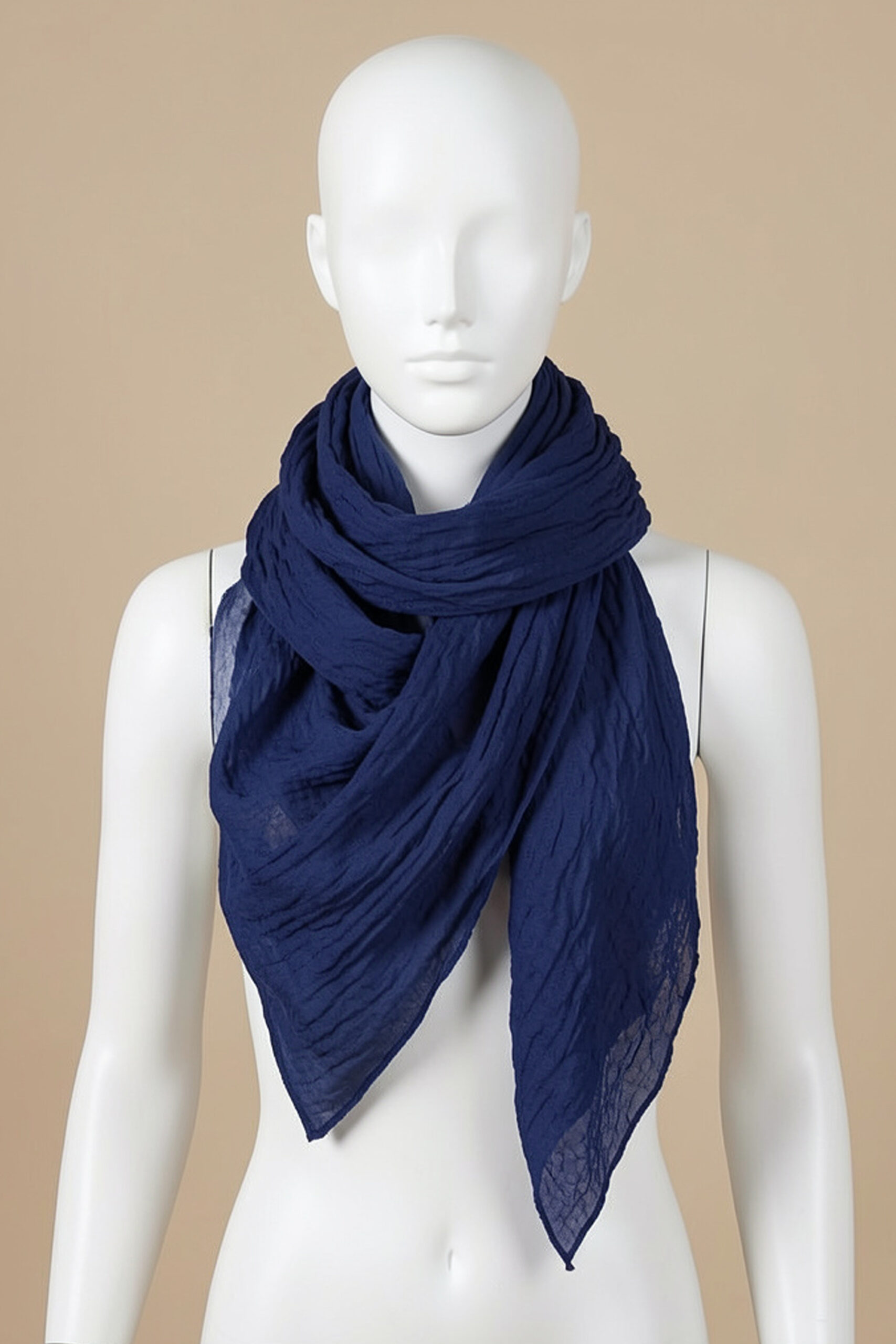 Crinkle Silk Scarves Navy Blue - Image 3
