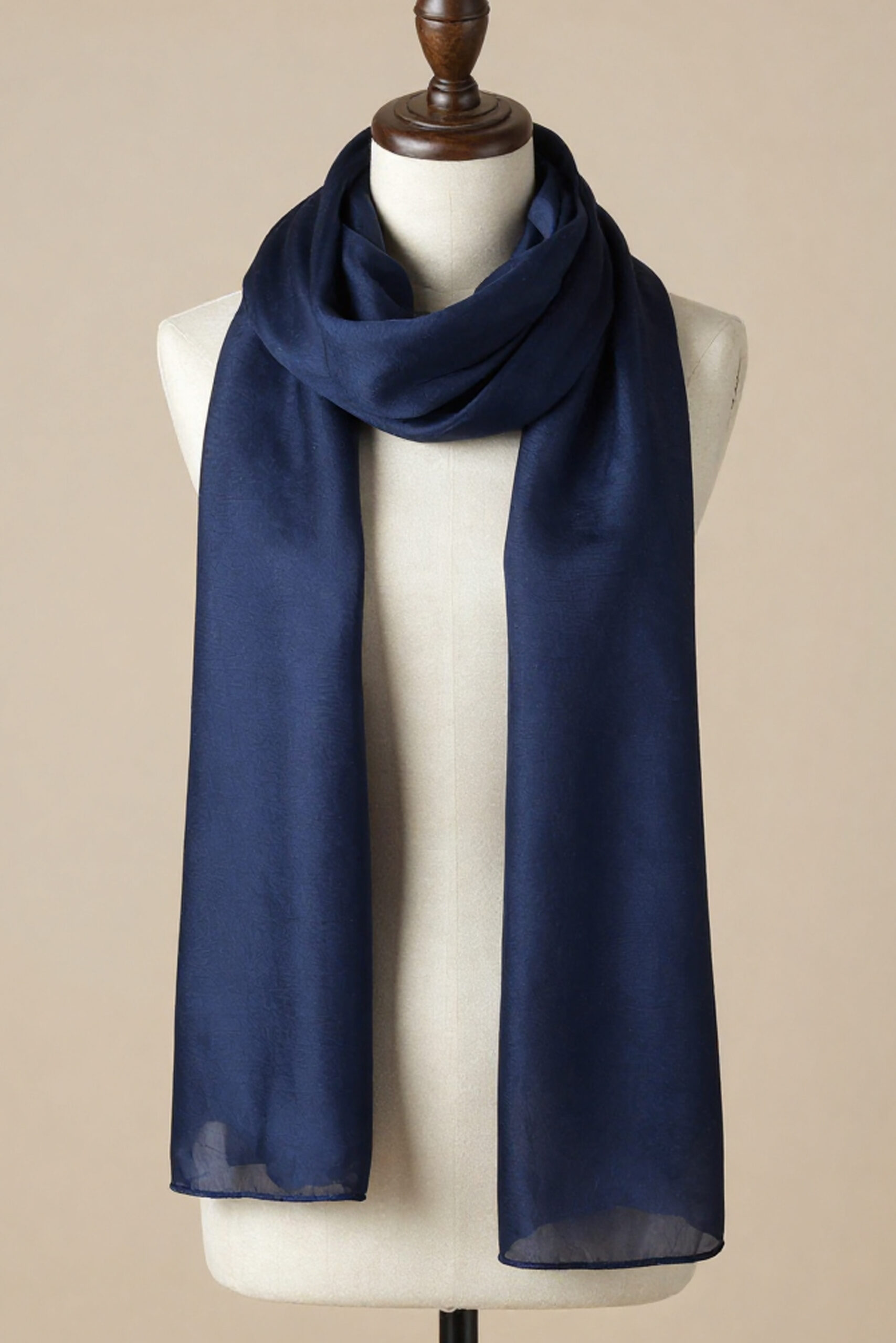 Crinkle Silk Scarves Navy Blue - Image 2