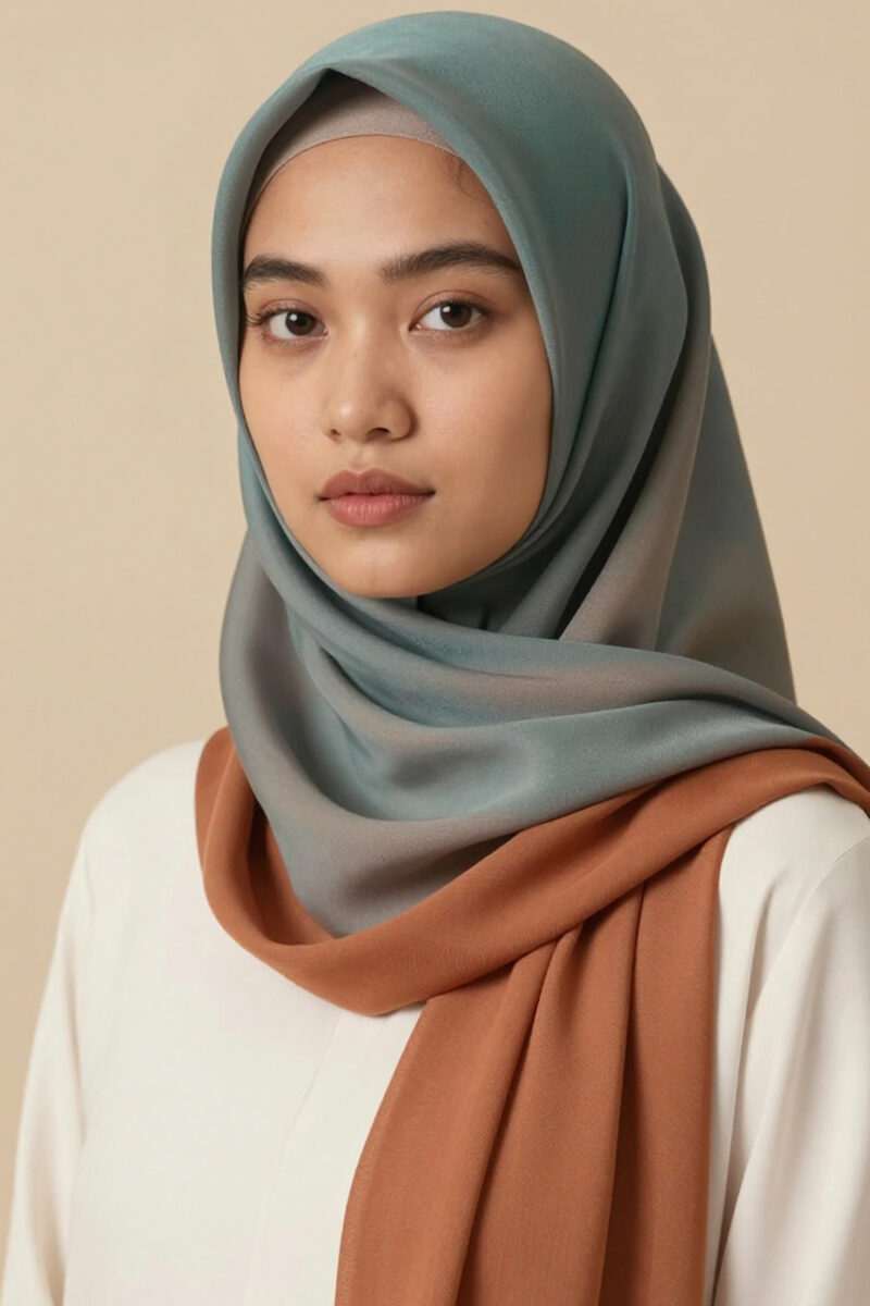 Crinkle Silk Scarves - Teal & Zinc Color