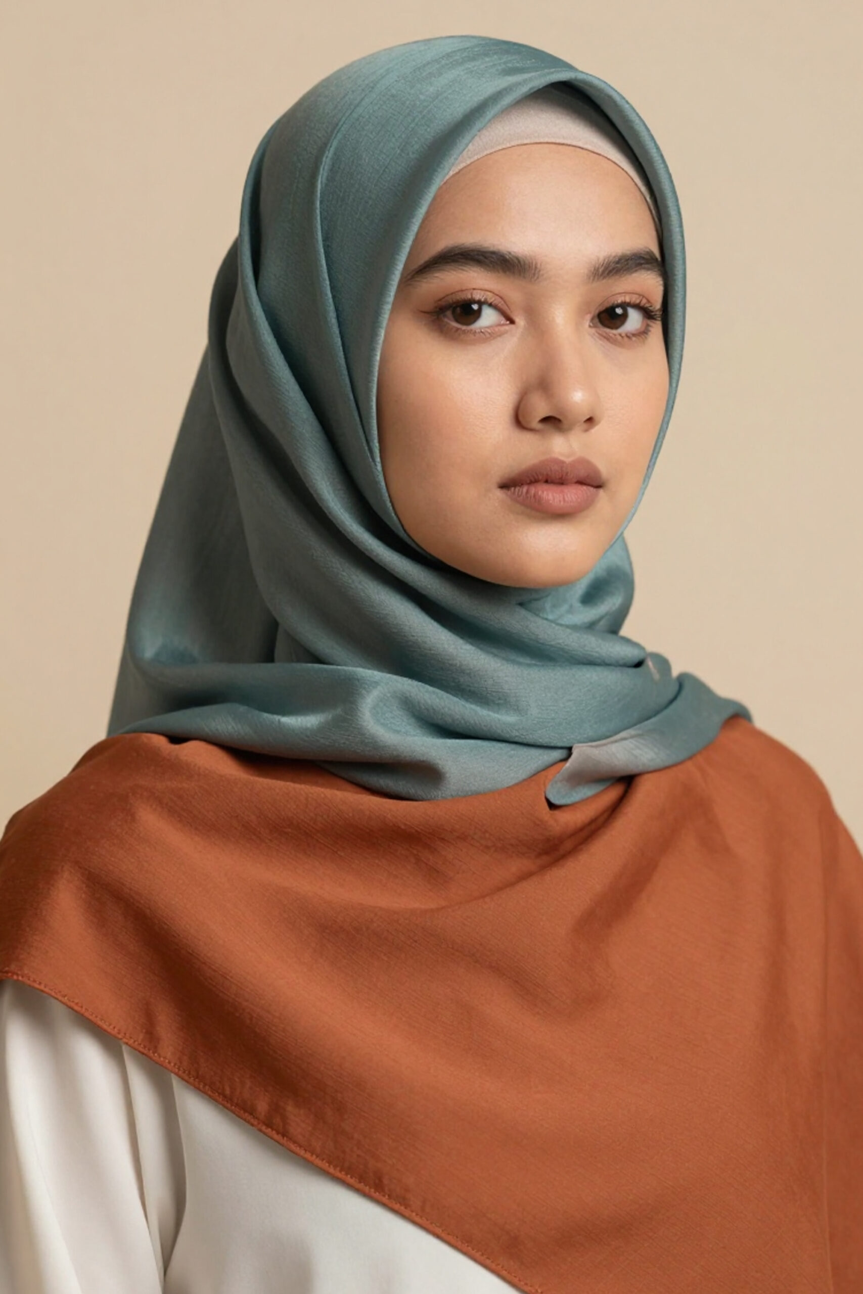 Crinkle Silk Scarves - Teal & Zinc Color - Image 5