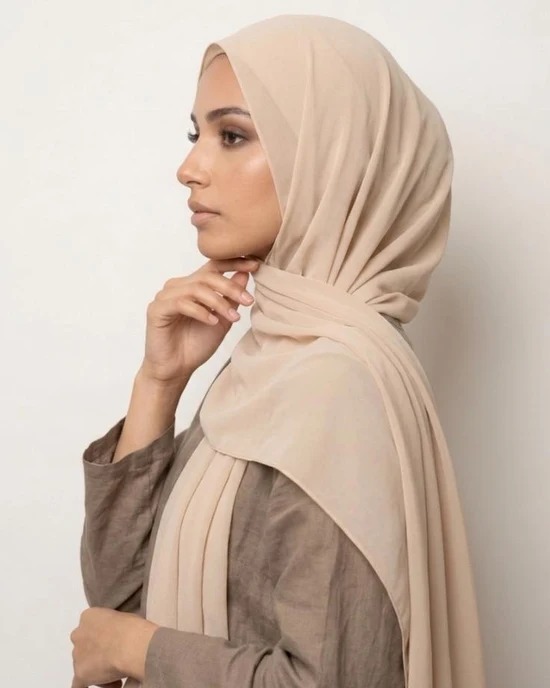 Beige Basic Georgette Hijab - Image 3